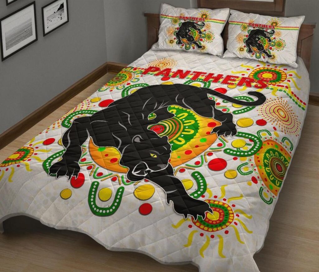 NRL Penrith Quilt Bed Set Indigenous Panthers - White