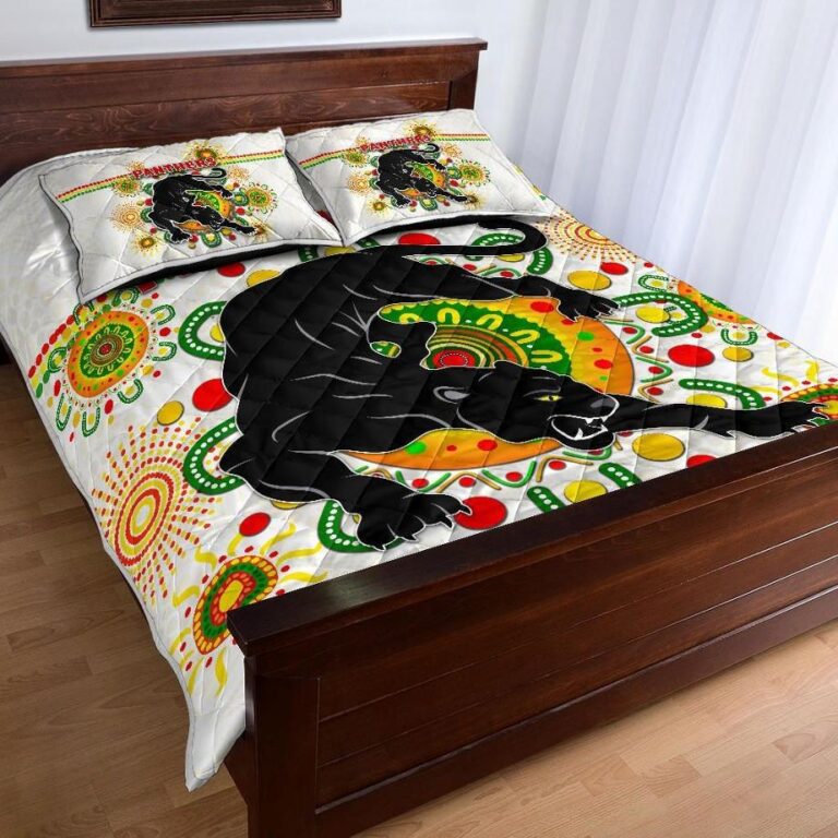 NRL Penrith Quilt Bed Set Indigenous Panthers - White