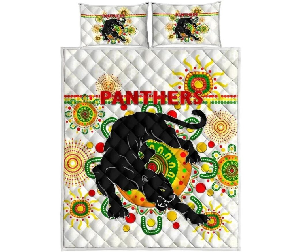 NRL Penrith Quilt Bed Set Indigenous Panthers - White