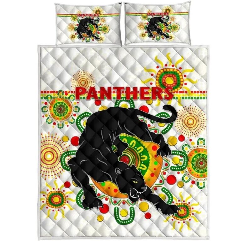 NRL Penrith Quilt Bed Set Indigenous Panthers - White