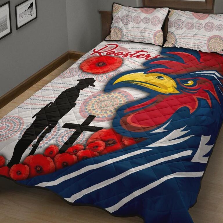 NRL Australia Roosters Quilt Bed Set Anzac Day - Three Tiles Style