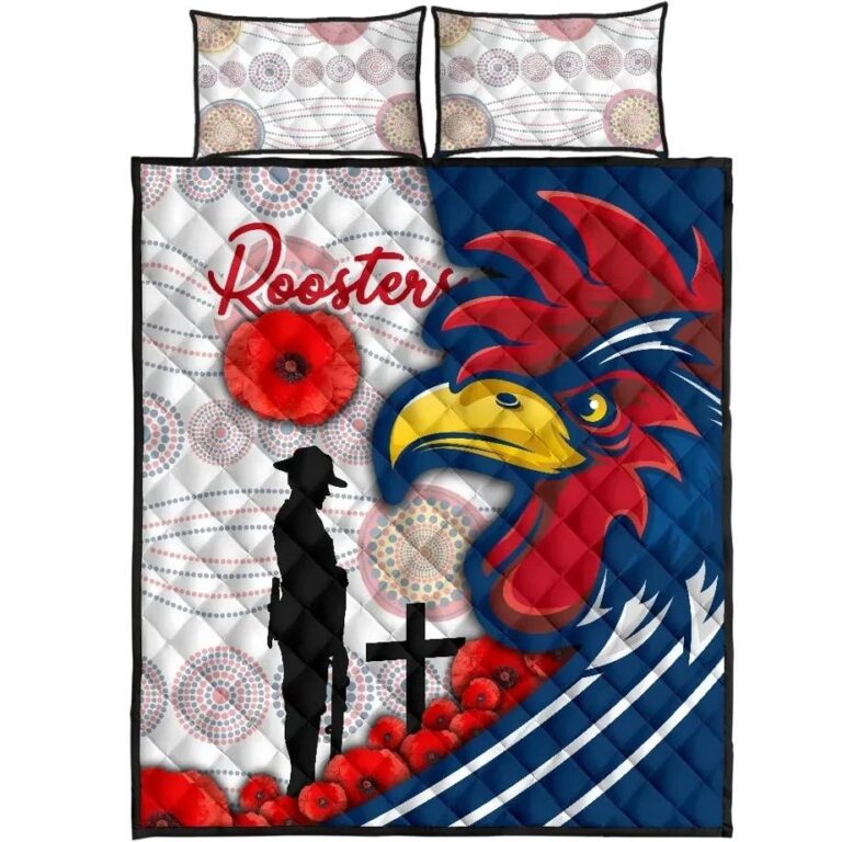 NRL Australia Roosters Quilt Bed Set Anzac Day - Three Tiles Style