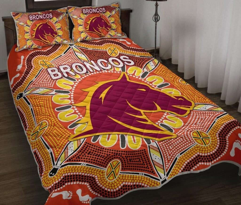 NRL Brisbane Quilt Bed Set Broncos Indigenous Warm Vibes