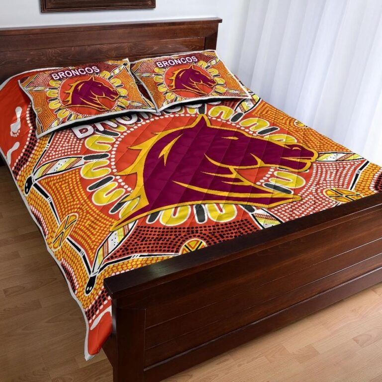 NRL Brisbane Quilt Bed Set Broncos Indigenous Warm Vibes