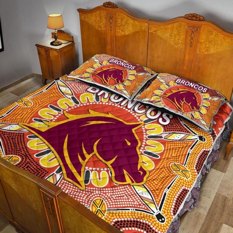 NRL Brisbane Quilt Bed Set Broncos Indigenous Warm Vibes