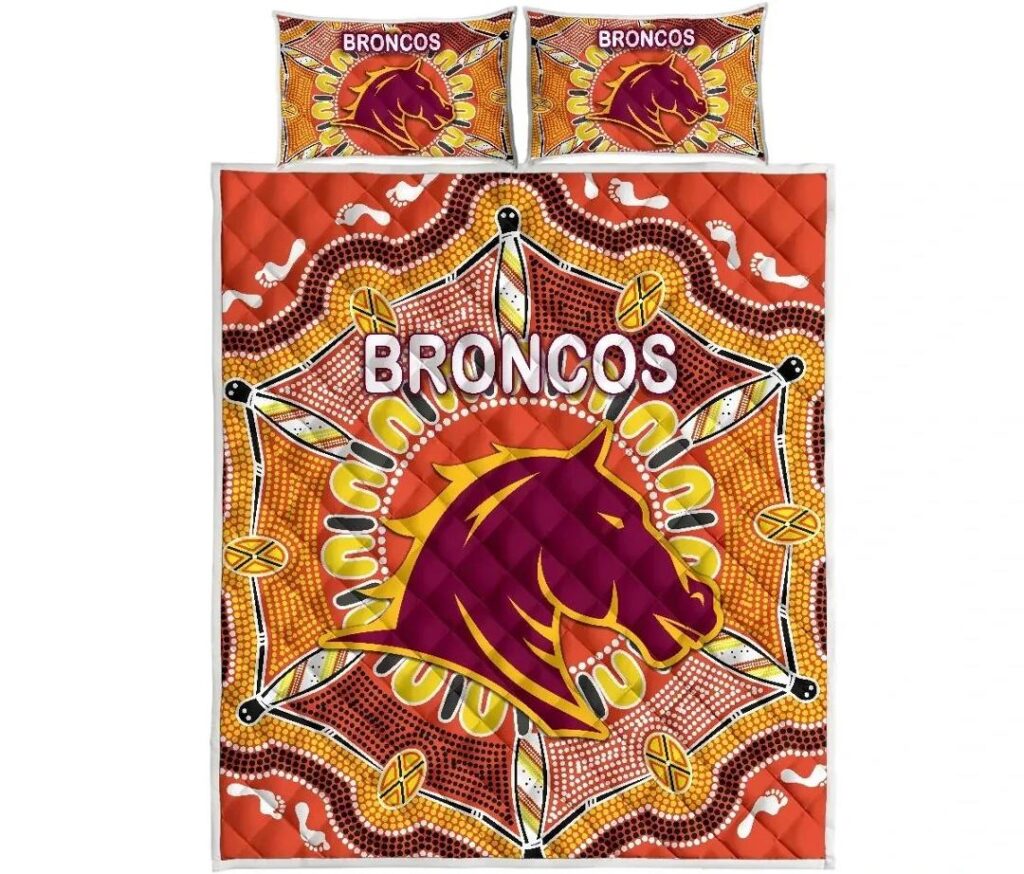 NRL Brisbane Quilt Bed Set Broncos Indigenous Warm Vibes