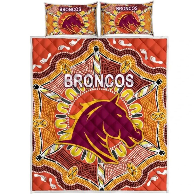 NRL Brisbane Quilt Bed Set Broncos Indigenous Warm Vibes