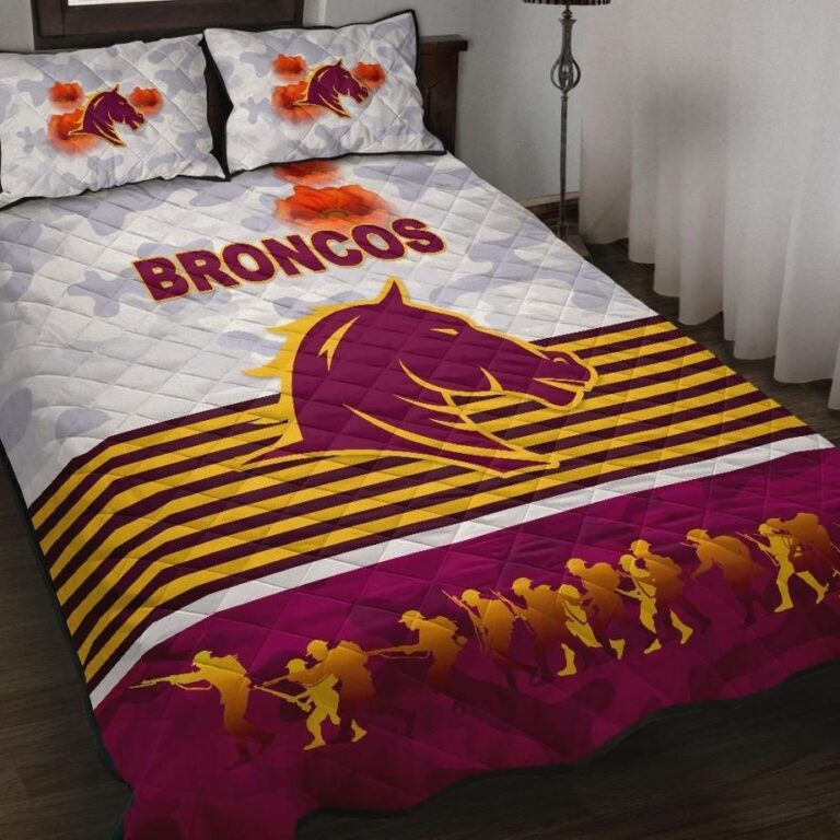 NRL Brisbane Broncos Quilt Bed Set Anzac Day Simple Style - White