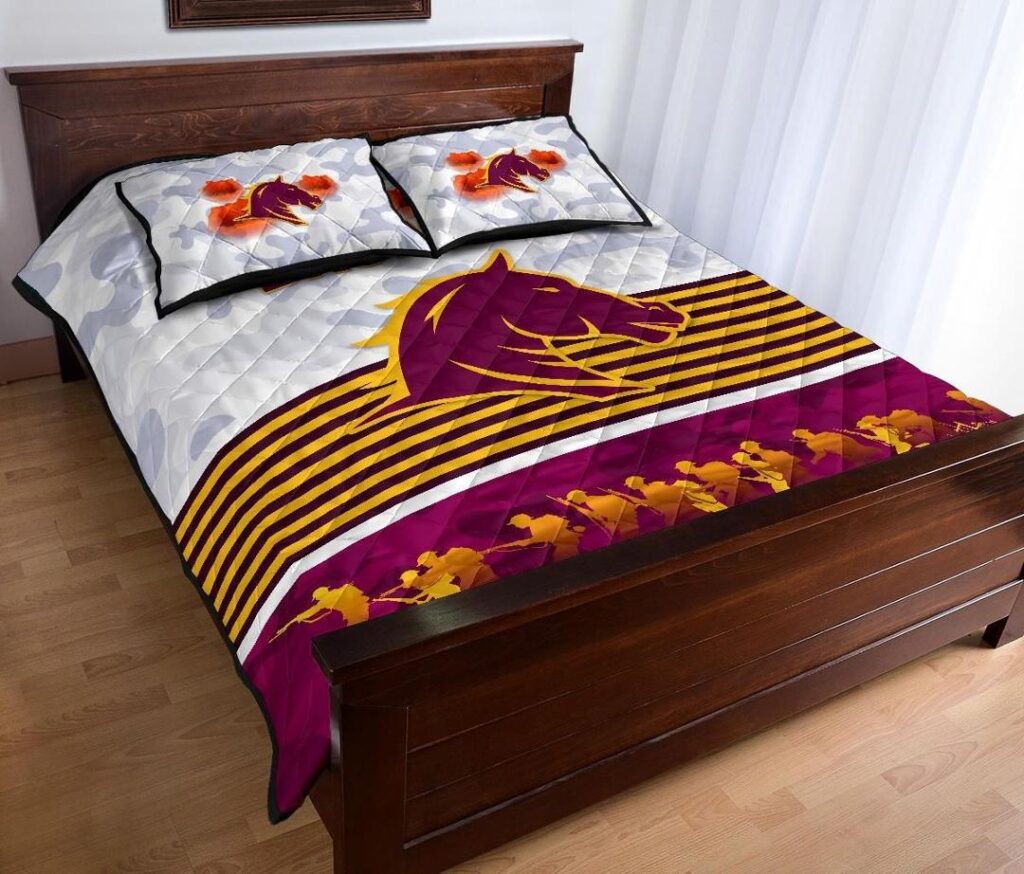 NRL Brisbane Broncos Quilt Bed Set Anzac Day Simple Style - White