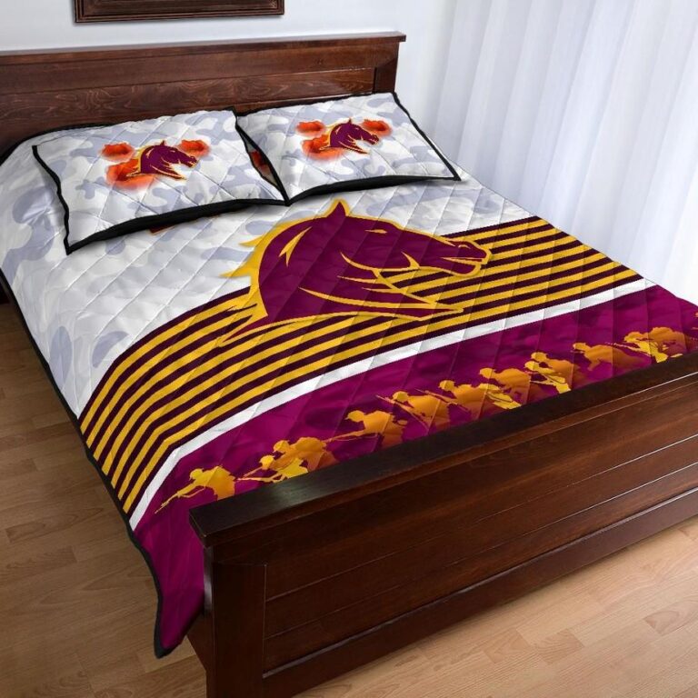 NRL Brisbane Broncos Quilt Bed Set Anzac Day Simple Style - White