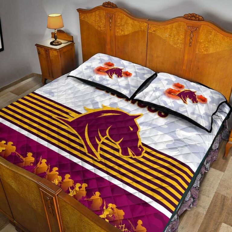 NRL Brisbane Broncos Quilt Bed Set Anzac Day Simple Style - White