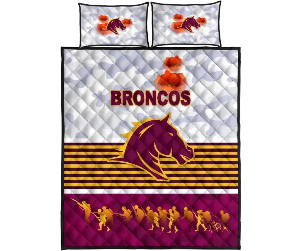 NRL Brisbane Broncos Quilt Bed Set Anzac Day Simple Style - White
