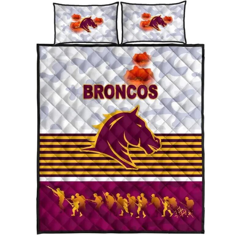 NRL Brisbane Broncos Quilt Bed Set Anzac Day Simple Style - White