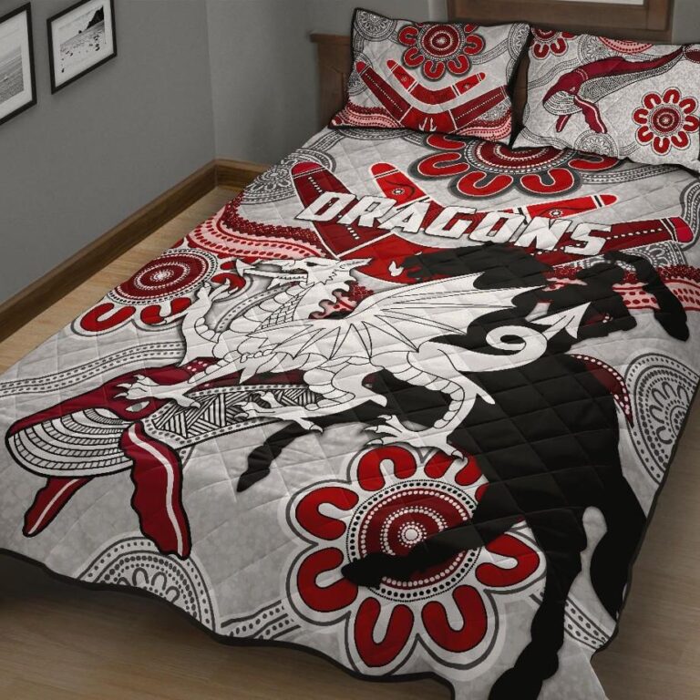 NRL Dragons Quilt Bed Set St. George Indigenous White