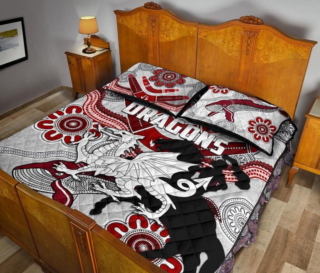 NRL Dragons Quilt Bed Set St. George Indigenous White