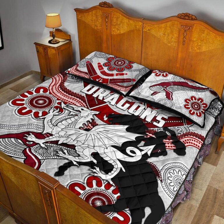NRL Dragons Quilt Bed Set St. George Indigenous White