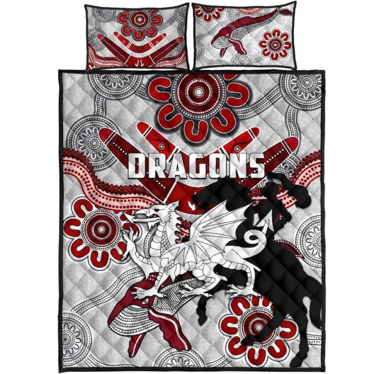 NRL Dragons Quilt Bed Set St. George Indigenous White