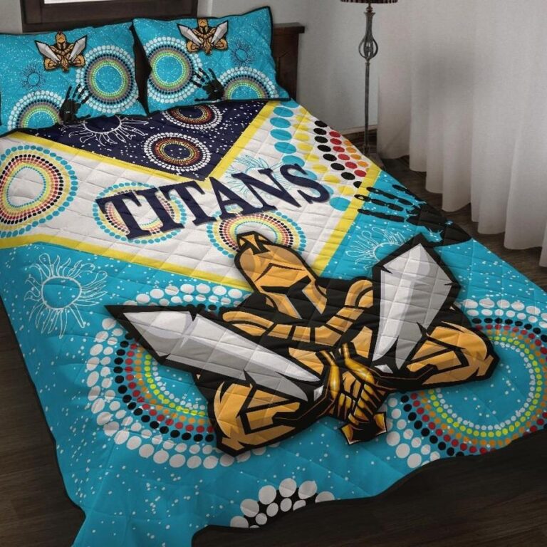 NRL Gold Coast Quilt Bed Set Titans Gladiator Unique Indigenous