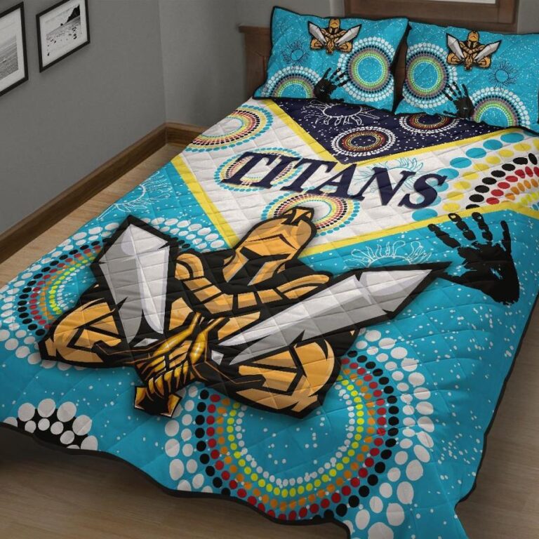 NRL Gold Coast Quilt Bed Set Titans Gladiator Unique Indigenous