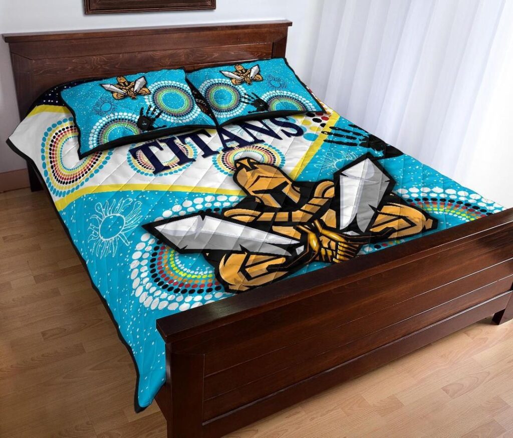 NRL Gold Coast Quilt Bed Set Titans Gladiator Unique Indigenous