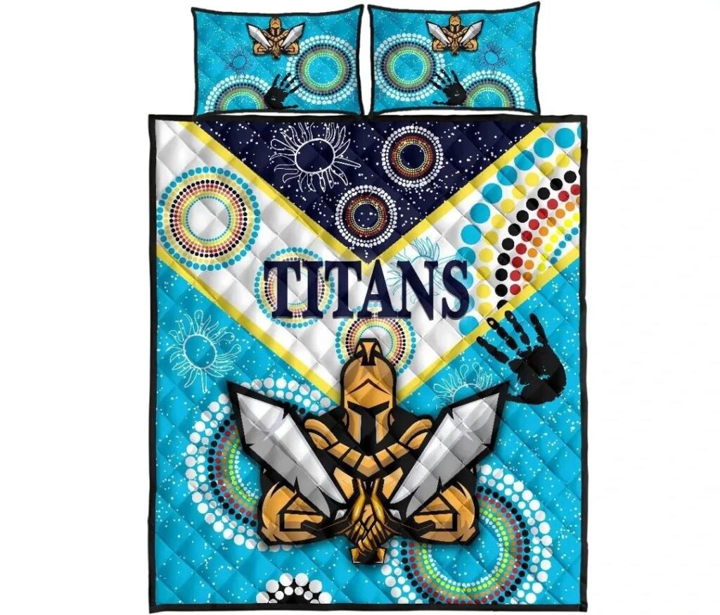 NRL Gold Coast Quilt Bed Set Titans Gladiator Unique Indigenous
