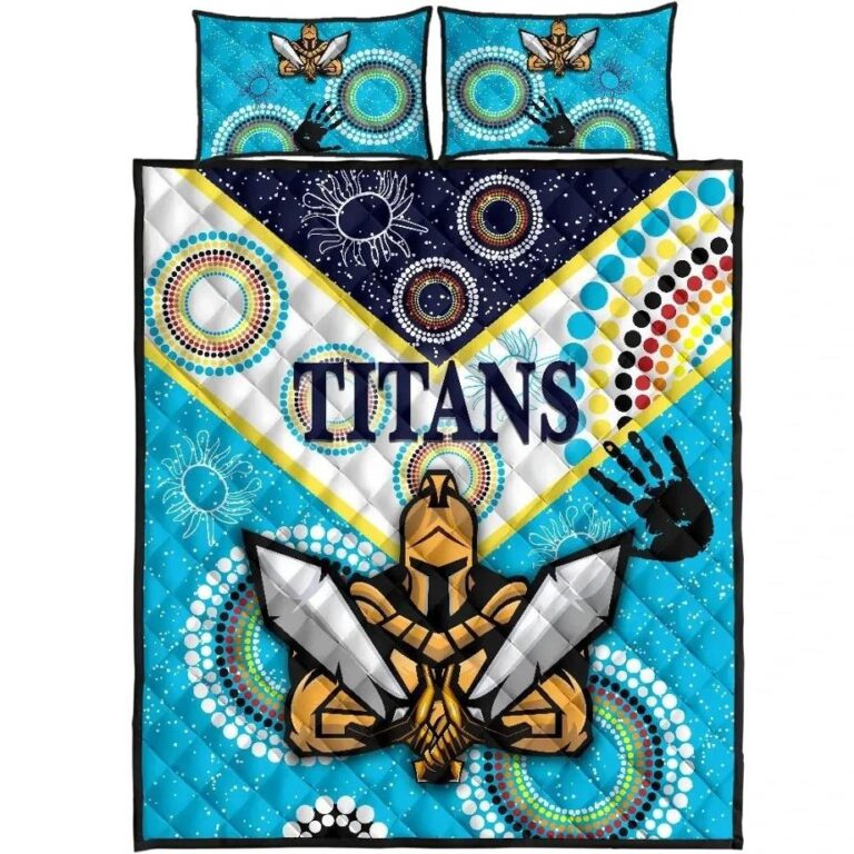 NRL Gold Coast Quilt Bed Set Titans Gladiator Unique Indigenous
