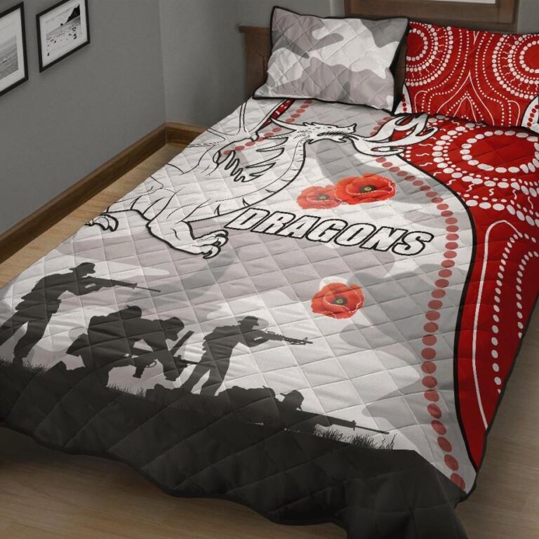 NRL Dragons Anzac Day Quilt Bed Set Indigenous