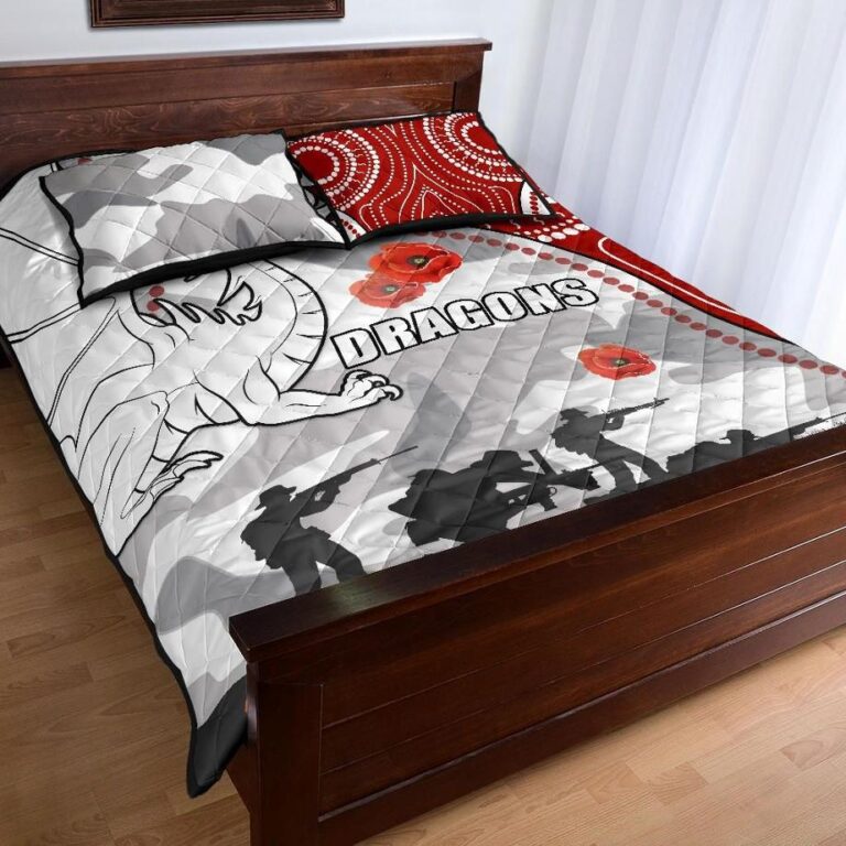 NRL Dragons Anzac Day Quilt Bed Set Indigenous
