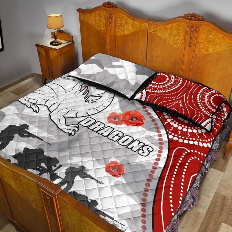 NRL Dragons Anzac Day Quilt Bed Set Indigenous