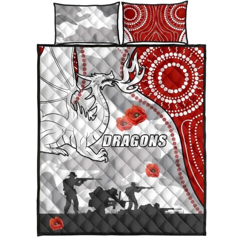 NRL Dragons Anzac Day Quilt Bed Set Indigenous
