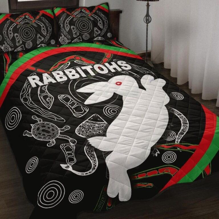 NRL Rabbitohs Quilt Bed Set Indigenous Mystery Vibes