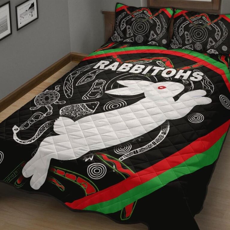 NRL Rabbitohs Quilt Bed Set Indigenous Mystery Vibes