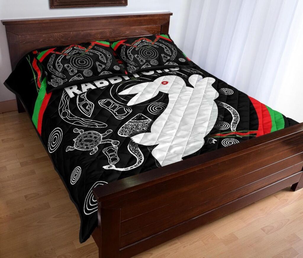 NRL Rabbitohs Quilt Bed Set Indigenous Mystery Vibes
