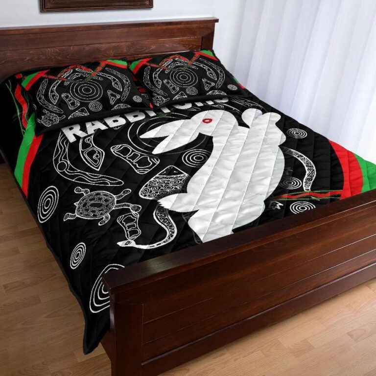 NRL Rabbitohs Quilt Bed Set Indigenous Mystery Vibes