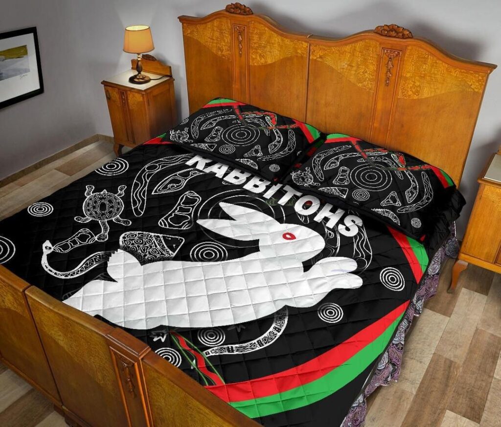 NRL Rabbitohs Quilt Bed Set Indigenous Mystery Vibes