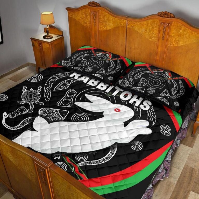 NRL Rabbitohs Quilt Bed Set Indigenous Mystery Vibes