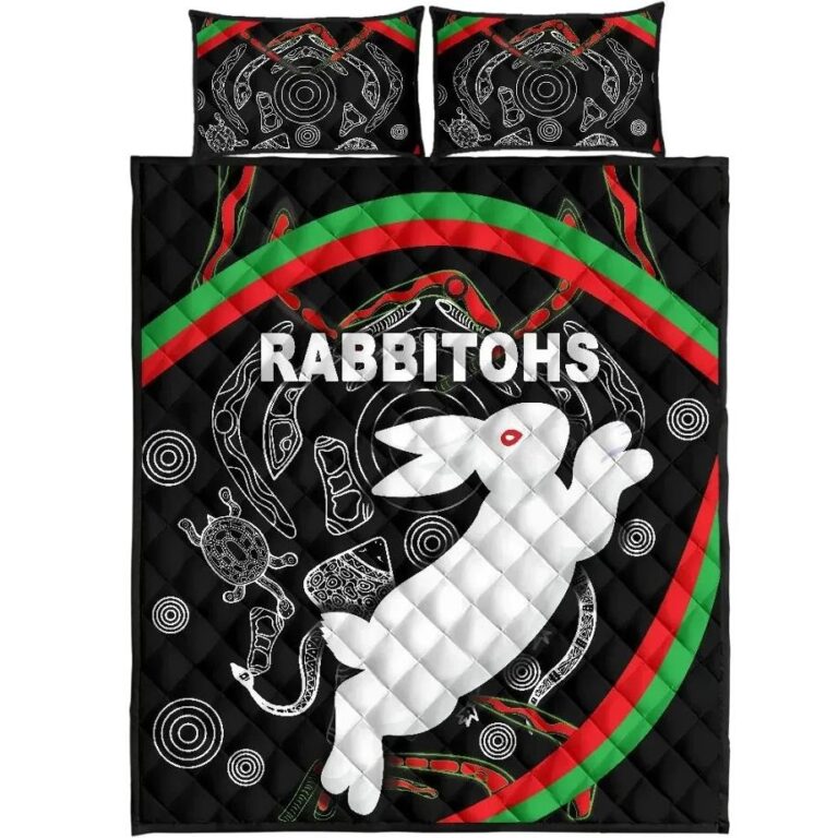 NRL Rabbitohs Quilt Bed Set Indigenous Mystery Vibes