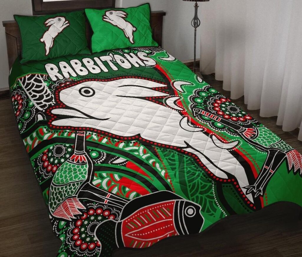 NRL Rabbitohs Quilt Bed Set Indigenous Survival World