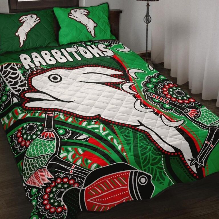 NRL Rabbitohs Quilt Bed Set Indigenous Survival World