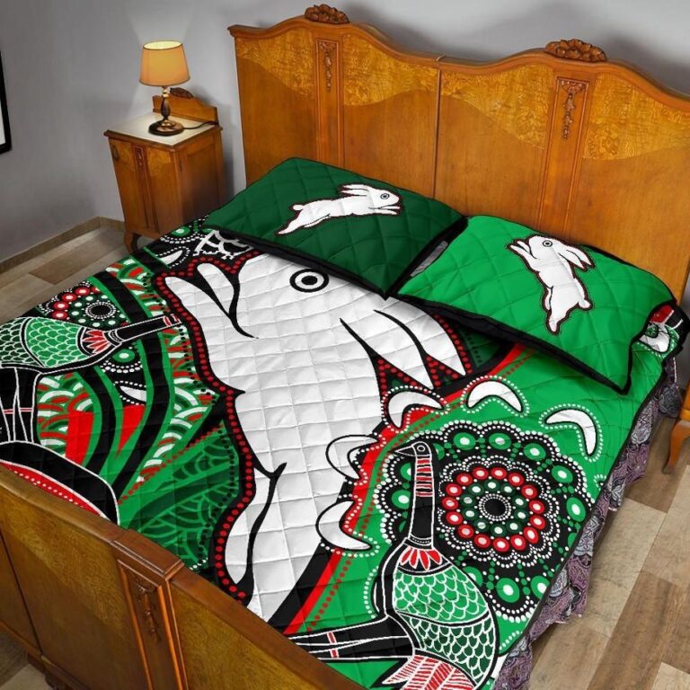 NRL Rabbitohs Quilt Bed Set Indigenous Survival World