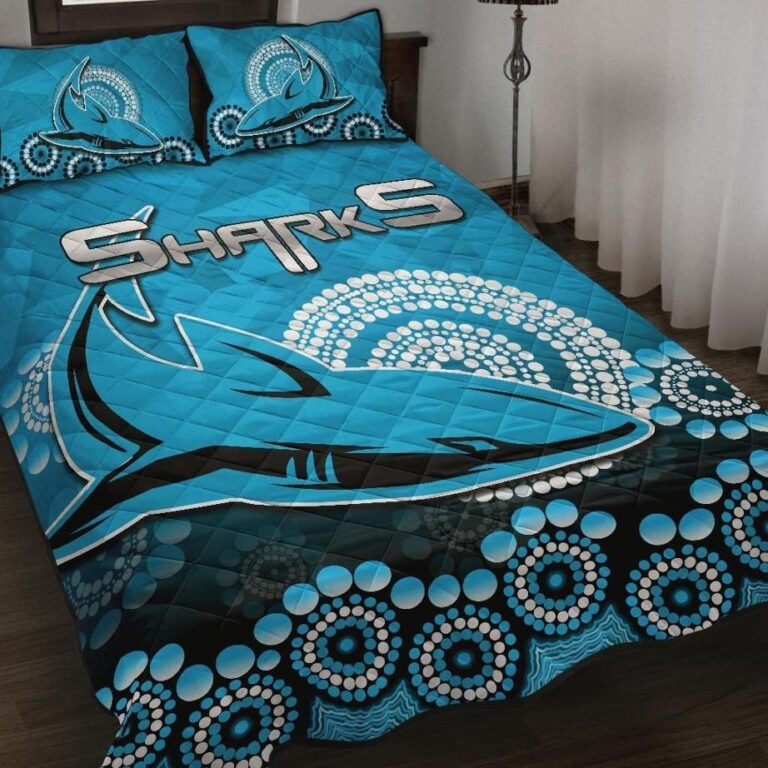 NRL Cronulla-Sutherland Sharks Quilt Bed Set Aboriginal Mix 3D Patterns
