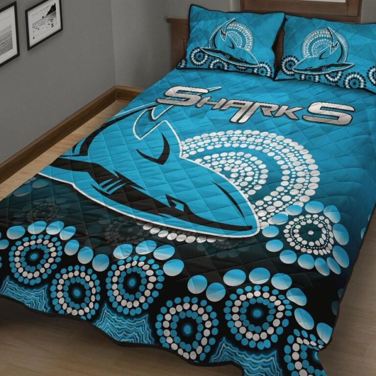 NRL Cronulla-Sutherland Sharks Quilt Bed Set Aboriginal Mix 3D Patterns