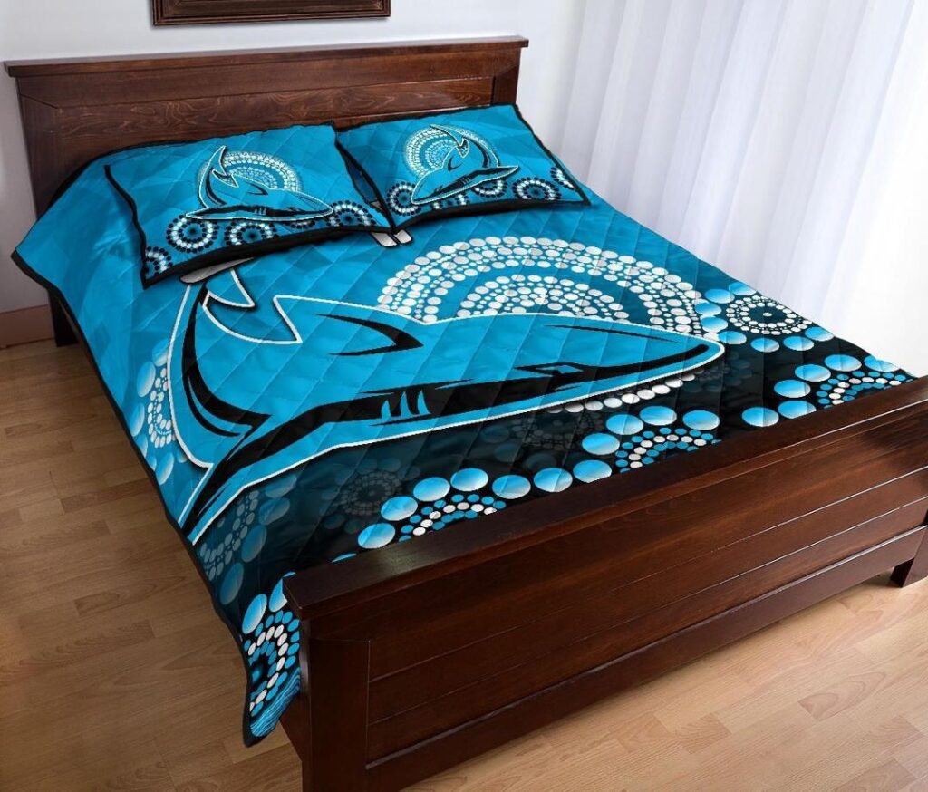 NRL Cronulla-Sutherland Sharks Quilt Bed Set Aboriginal Mix 3D Patterns