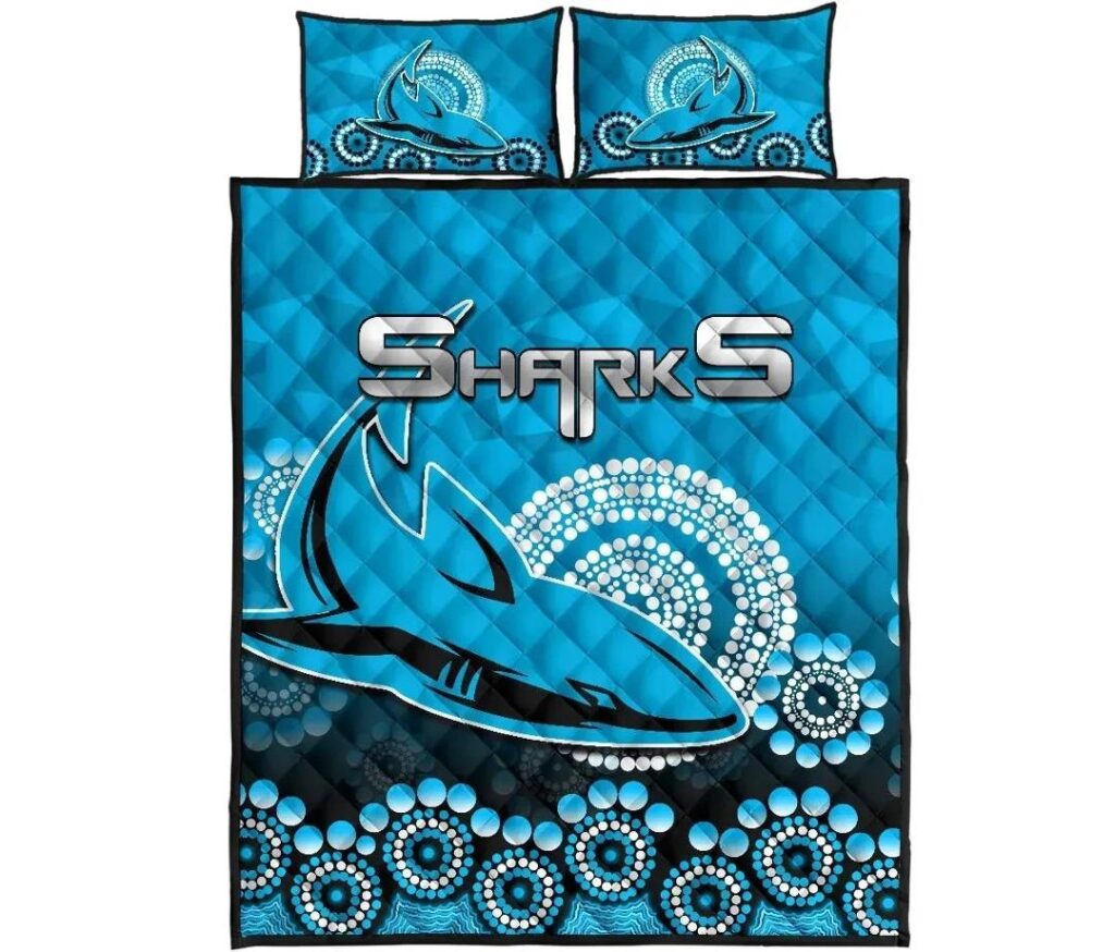 NRL Cronulla-Sutherland Sharks Quilt Bed Set Aboriginal Mix 3D Patterns