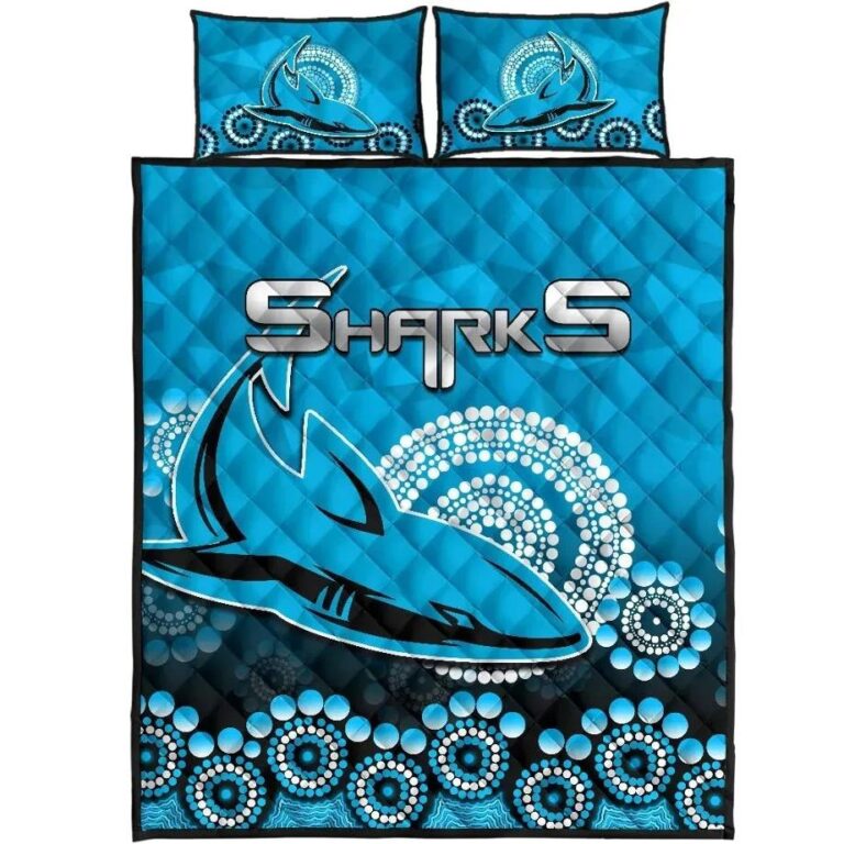 NRL Cronulla-Sutherland Sharks Quilt Bed Set Aboriginal Mix 3D Patterns