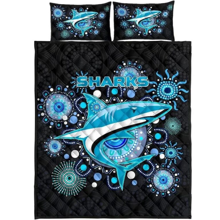 NRL Cronulla Quilt Bed Set ?Sharks Indigenous