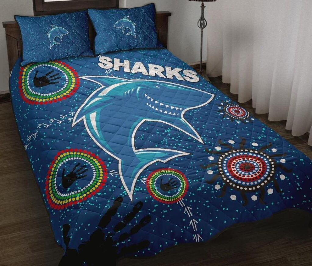 NRL Naidoc Sharks Quilt Bed Set Cronulla Aboriginal Style