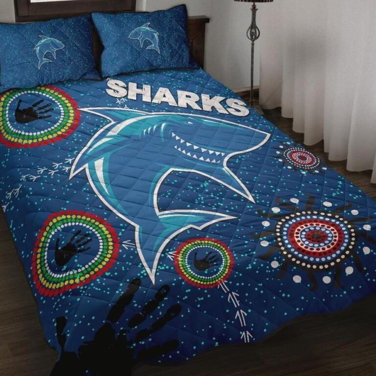 NRL Naidoc Sharks Quilt Bed Set Cronulla Aboriginal Style
