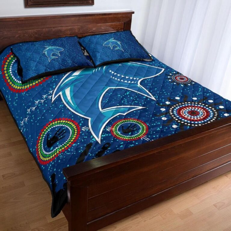 NRL Naidoc Sharks Quilt Bed Set Cronulla Aboriginal Style