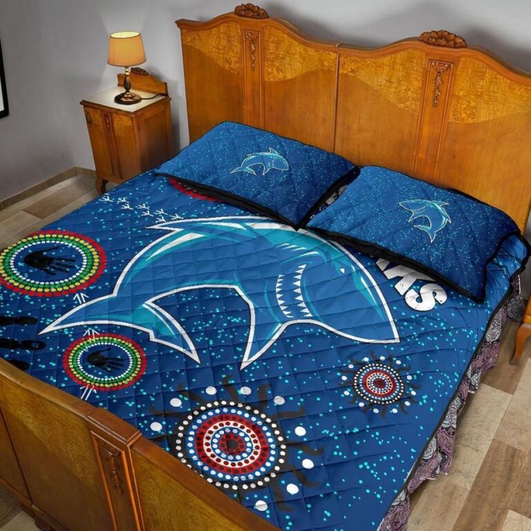 NRL Naidoc Sharks Quilt Bed Set Cronulla Aboriginal Style